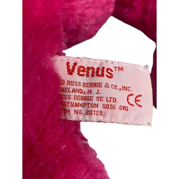 RUSS BERRIE VENUS Pink￼ Plush Bear Stuffed Animal Toy Purple Sheer Bow Vintage - Picture 6 of 13